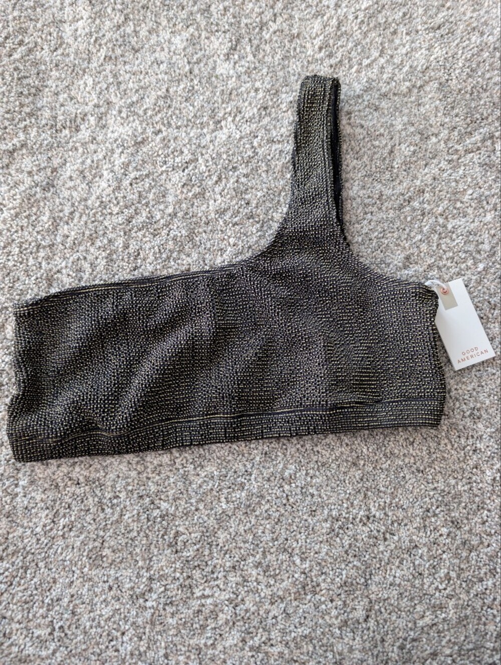 NWT Good American Always Fits Metallic One Shoulder Bikini Top Black Gold 2X